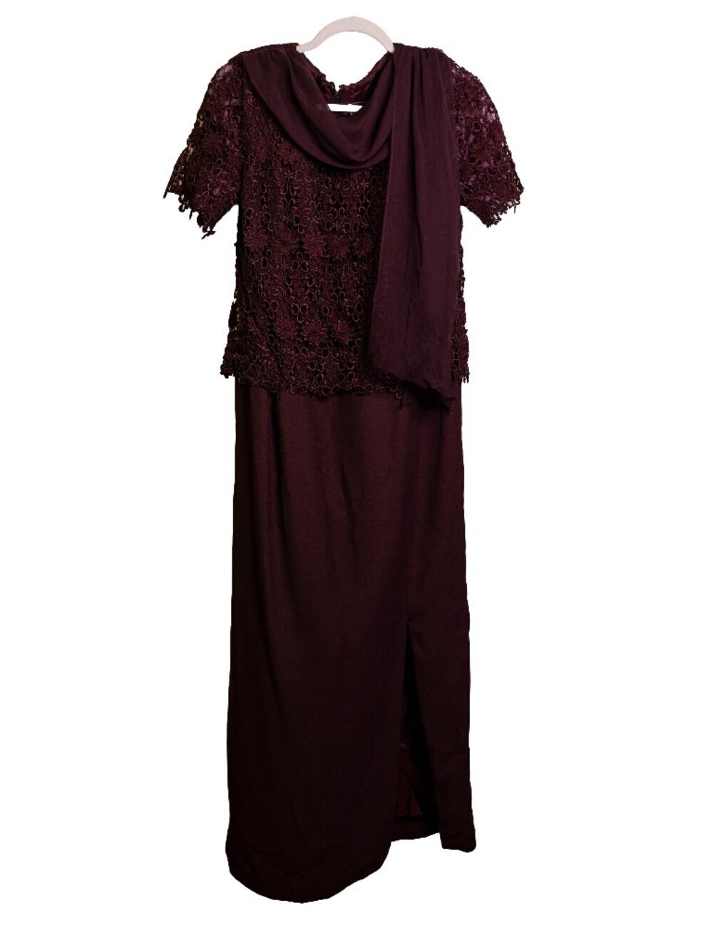 Vintage Karen Miller Plum Purple Lace Formal Maxi Dress - Size 12